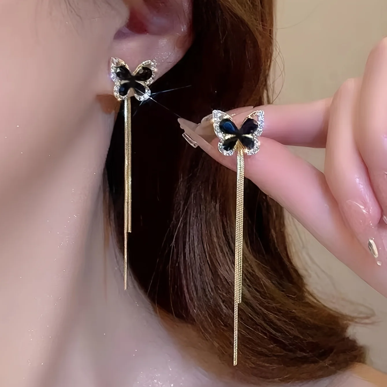 Body Jewelry And Earrings - [NEW] A 2pcs, black butterfly long