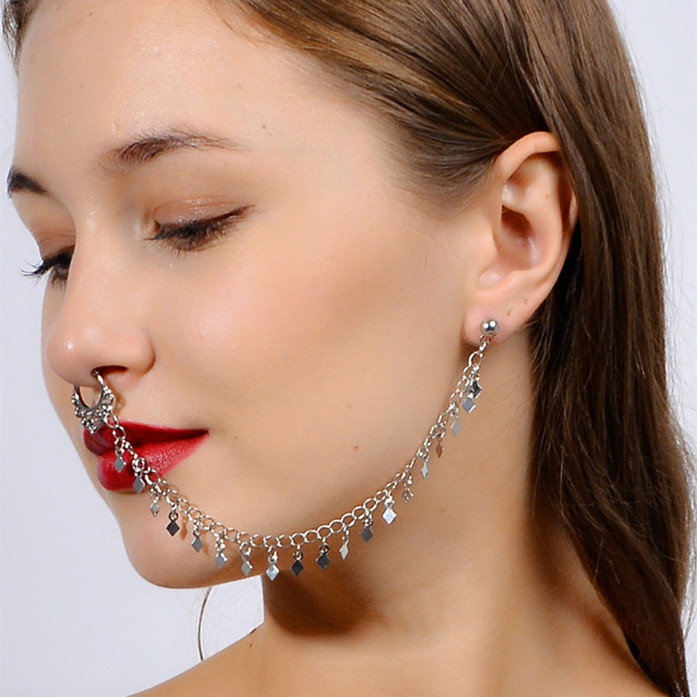 Body Jewelry Ear Piercing - 2Pcs Punk Rhombus Tassel Ear to
