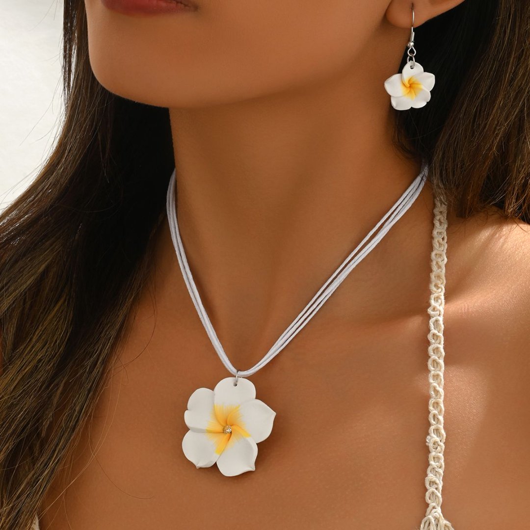 Body Jewelry And Earrings - Soft Pottery Bohemian Plumeria Jewelry Set