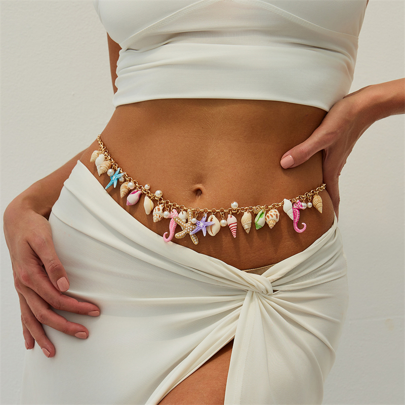 Body Jewelry Helix - Boho Starfish Shell Pendant Waist Chain