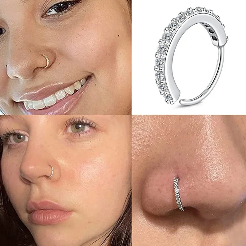 Septum Clicker Ring - Cubic Zircon Fake Nose Ring for