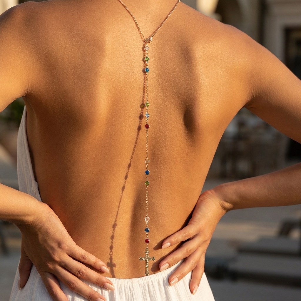 Body Jewelry For Women - Minimalist Cross Crystal Back Necklace Body