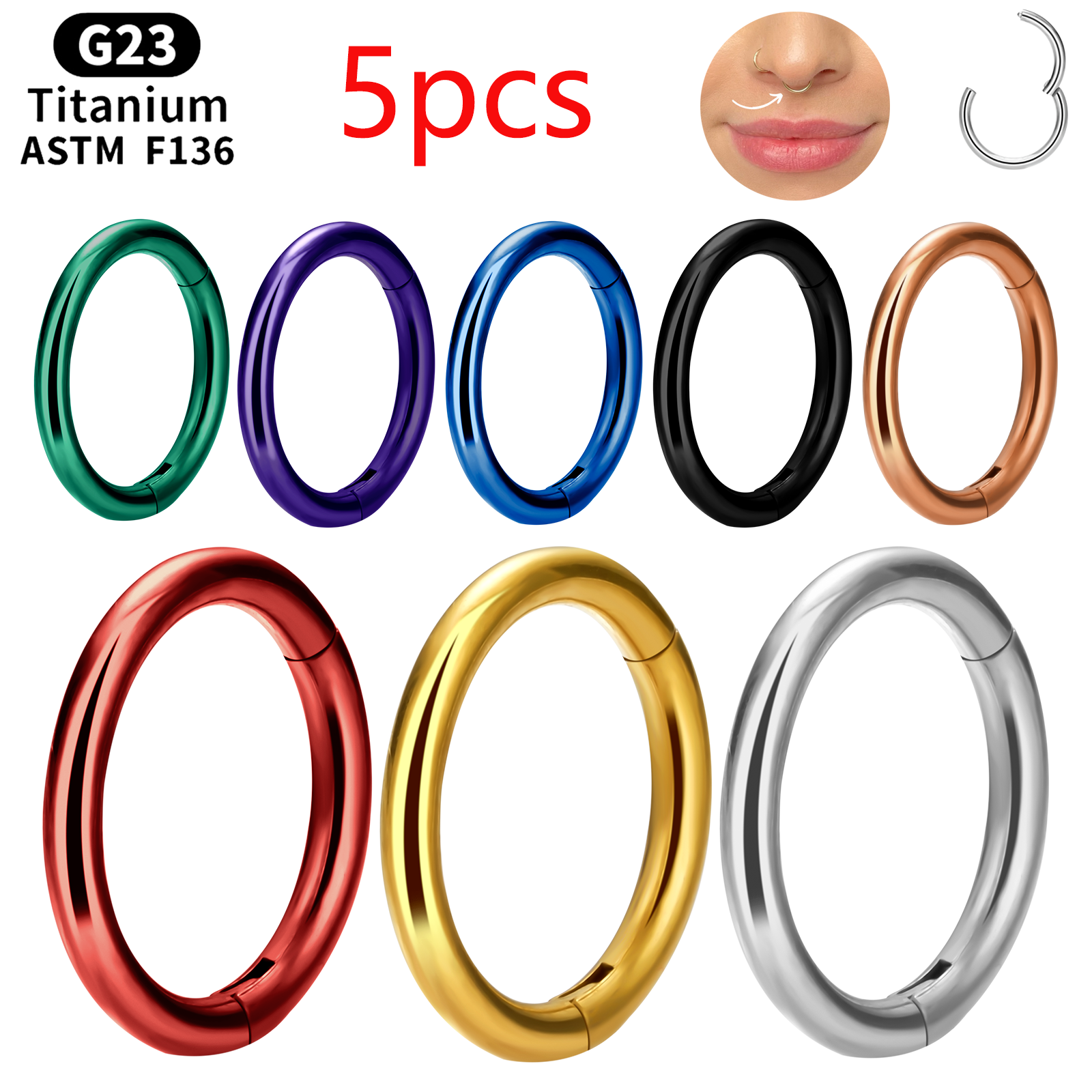 5pcs G23 Titanium Piercing sex - Septum Clicker Ring incelemesi ve fiyatı