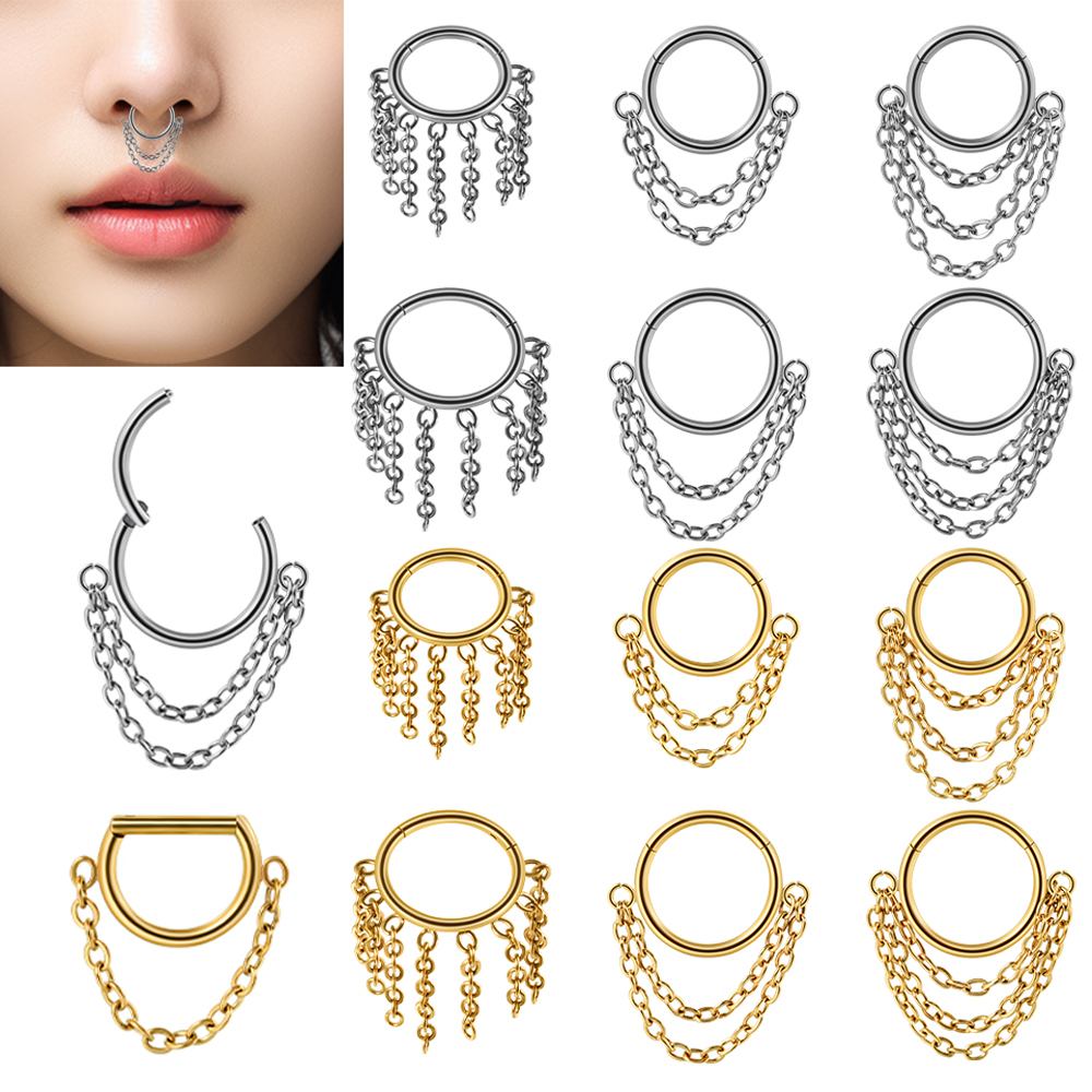 1pcs Surgical Steel Chain Dang - Septum Clicker Ring incelemesi ve fiyatı