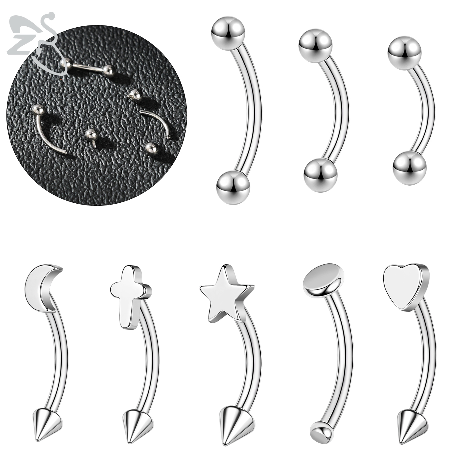 ZS 1PC 16G/18G Star Heart Cros - Eyebrow Curved Barbell incelemesi ve fiyatı
