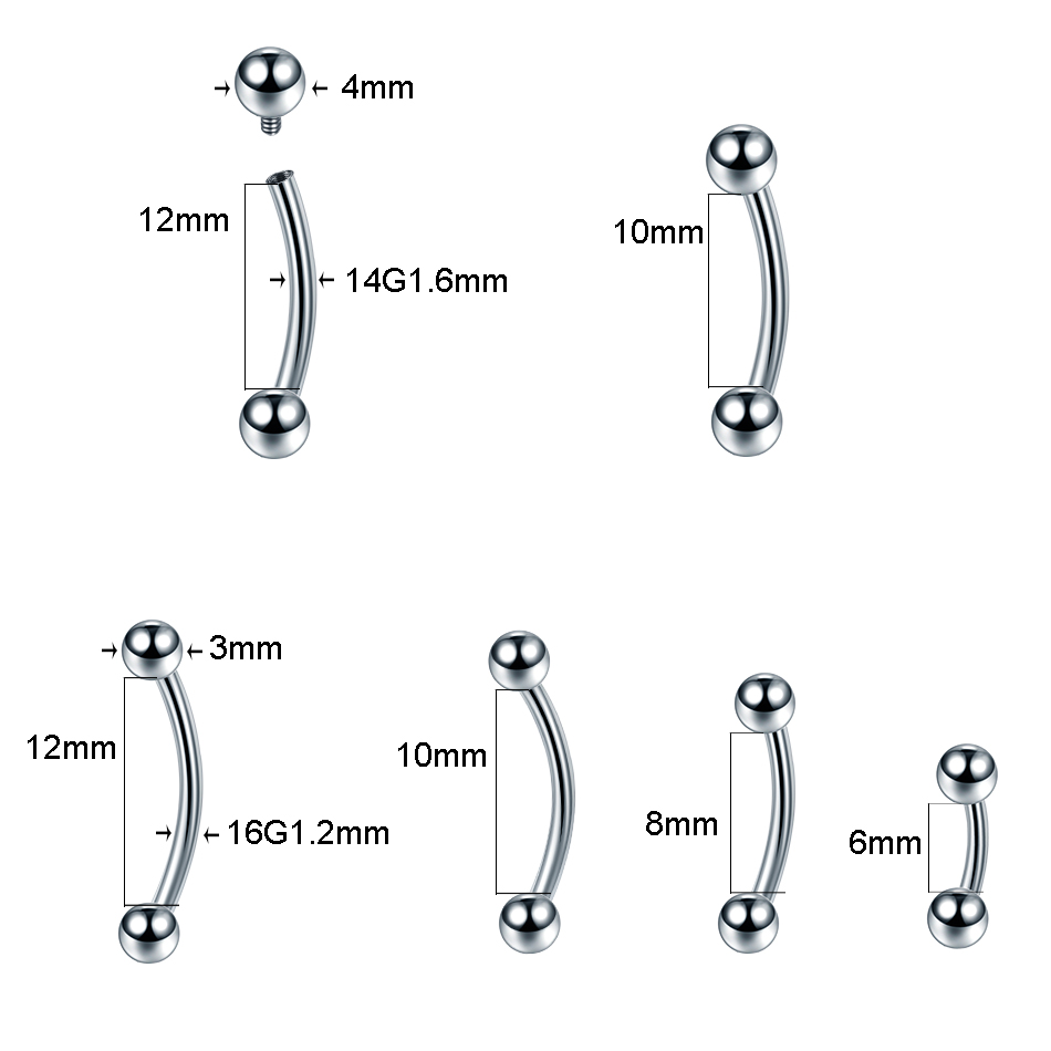 10Pcs/lot G23 Titanium Eyebrow - Eyebrow Curved Barbell incelemesi ve fiyatı