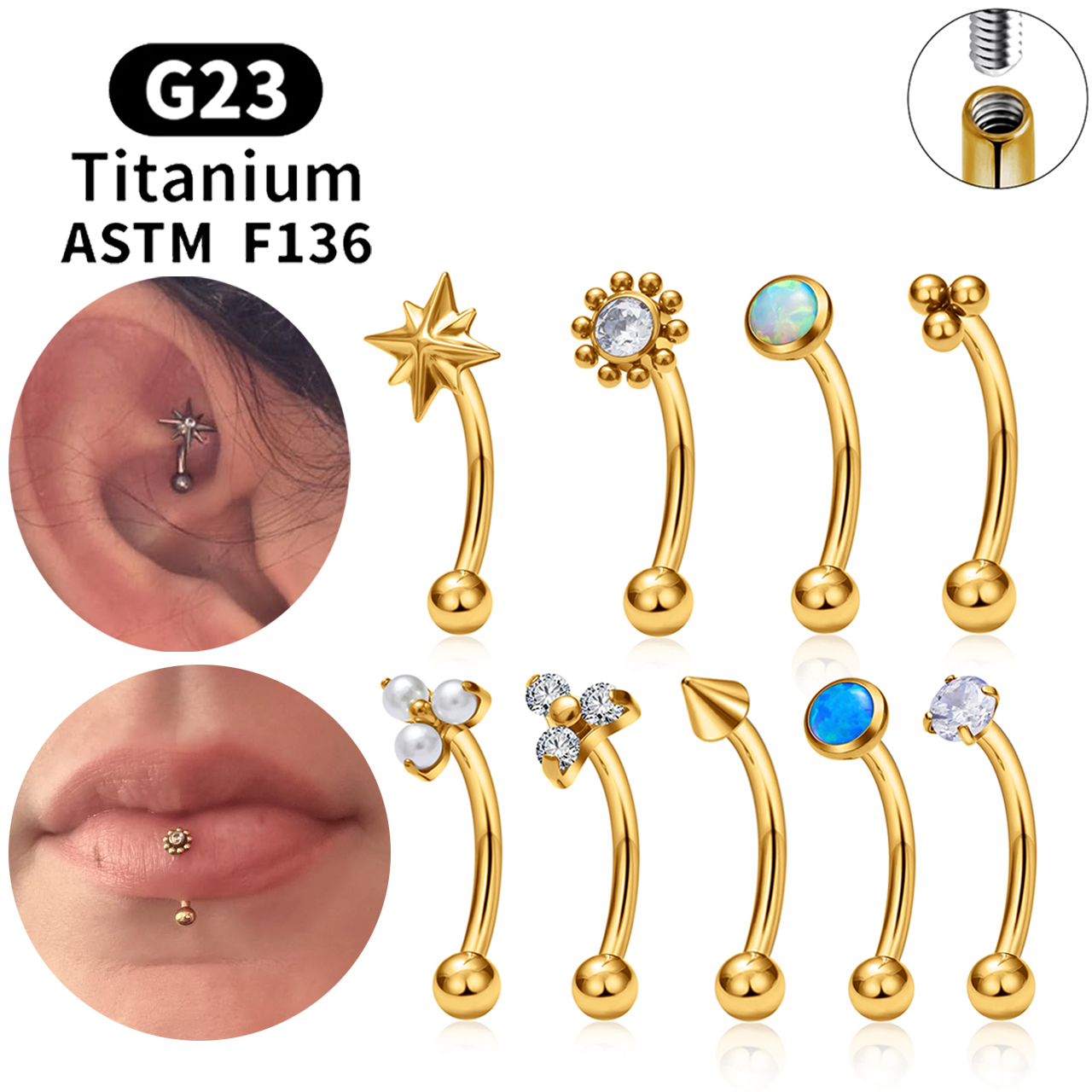 ASTM F136 Titanium Hexagram Ro - Eyebrow Curved Barbell incelemesi ve fiyatı
